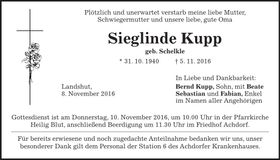 Traueranzeige Sieglinde Kupp