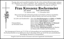 Traueranzeige Kreszenz Rockermeier