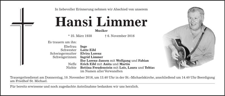 Traueranzeige Hansi Limmer