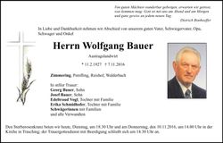 Traueranzeige Wolfgang Bauer