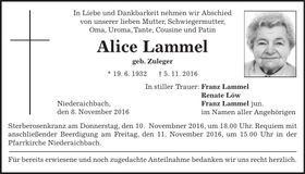 Traueranzeige Alice Lammel