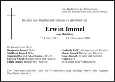 Traueranzeige Erwin Immel