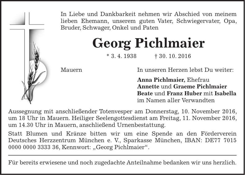 Traueranzeige Georg Pichlmaier