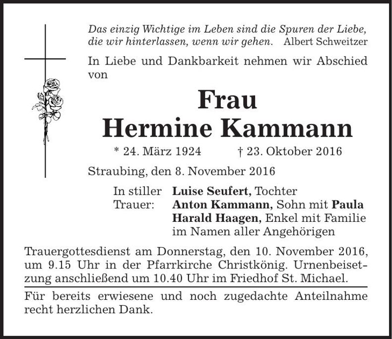 Traueranzeige Hermine Kammann