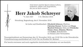 Traueranzeige Jakob Schreyer