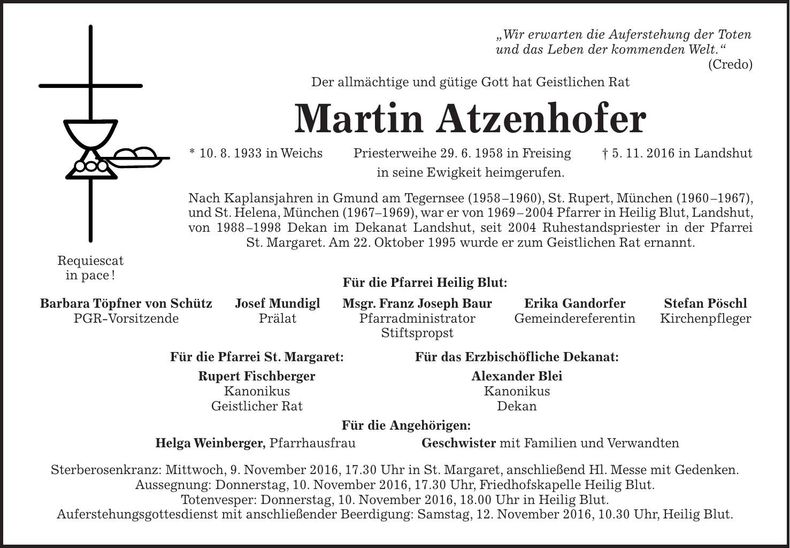 Traueranzeige Martin Atzenhofer