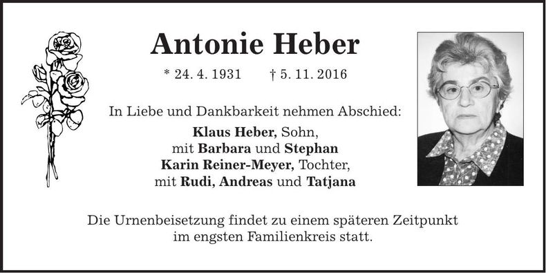 Traueranzeige Antonie Heber