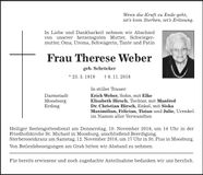 Traueranzeige Therese Weber