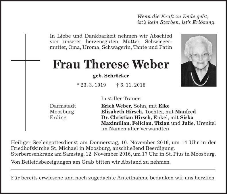Traueranzeige Therese Weber