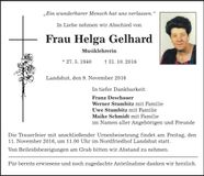 Traueranzeige Helga Gelhard