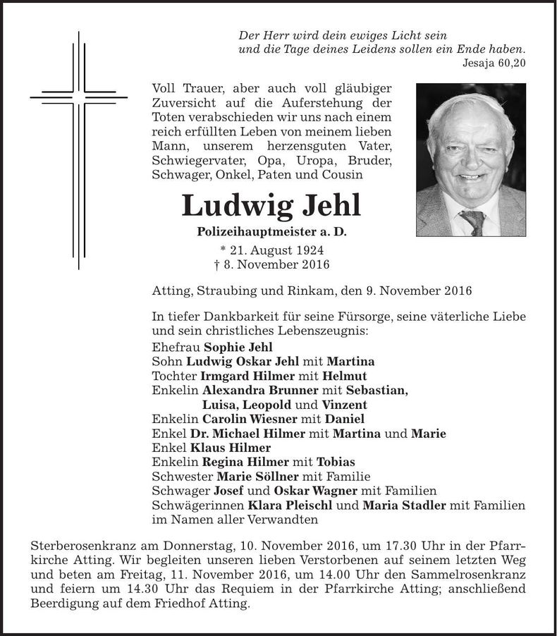 Traueranzeige Ludwig Jehl