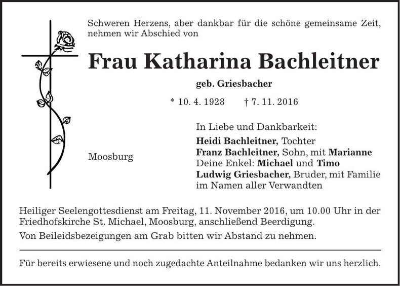 Traueranzeige Katharina Bachleitner