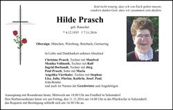 Traueranzeige Hilde Prasch