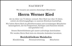 Traueranzeige Werner Ried