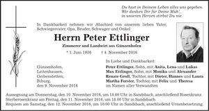 Traueranzeige Peter Ettlinger