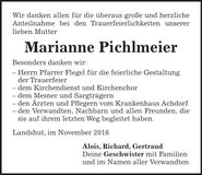 Traueranzeige Marianne Pichlmeier