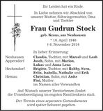 Traueranzeige Gudrun Stock