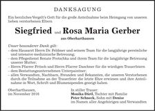 Traueranzeige Siegfried und Rosa Maria Gerber
