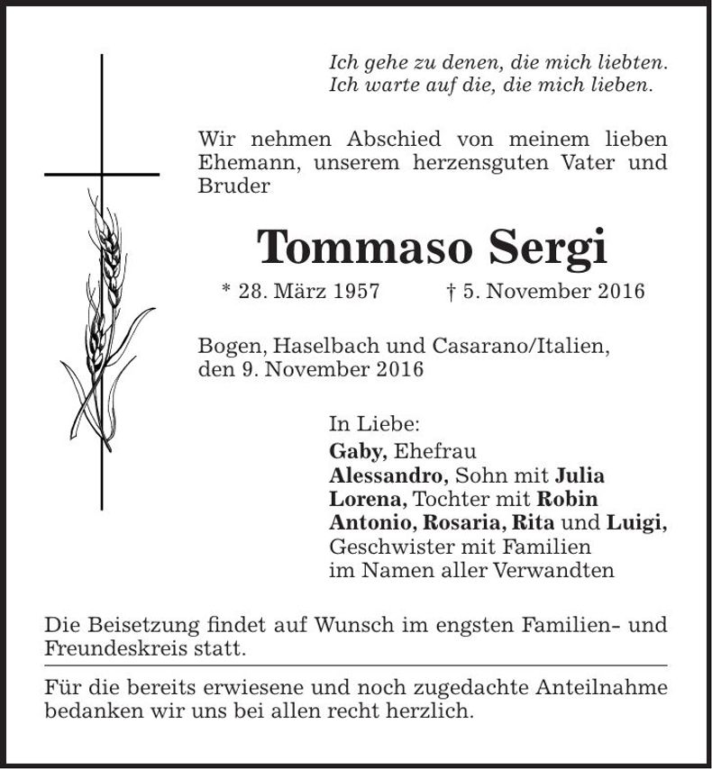 Traueranzeige Tommaso Sergi