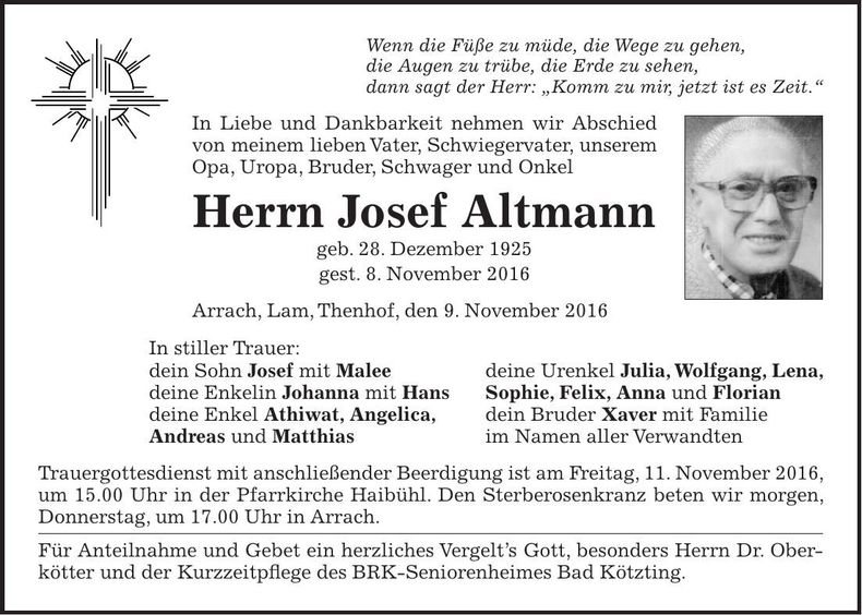 Traueranzeige Josef Altmann