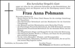 Traueranzeige Anna Pohmann