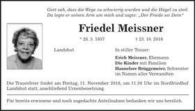 Traueranzeige Friedel Meissner