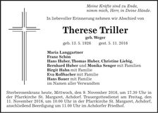 Traueranzeige Therese Triller