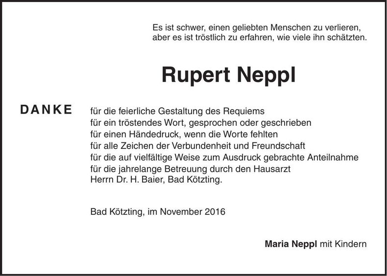 Traueranzeige Rupert Neppl