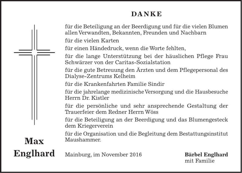 Traueranzeige Max Englhard