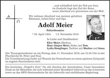 Traueranzeige Adolf Meier