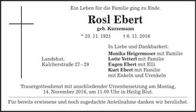 Traueranzeige Rosl Ebert