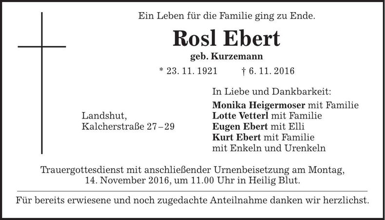 Traueranzeige Rosl Ebert