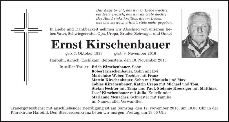Traueranzeige Ernst Kirschenbauer