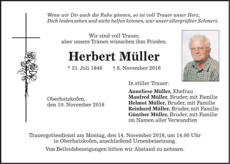 Traueranzeige Herbert Müller