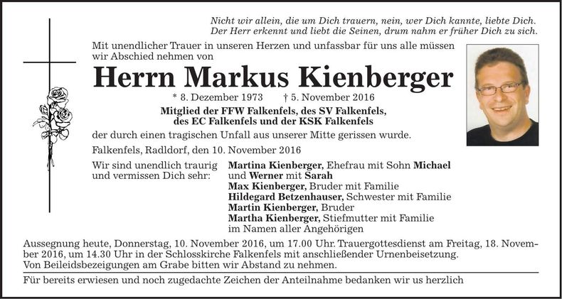 Traueranzeige Markus Kienberger