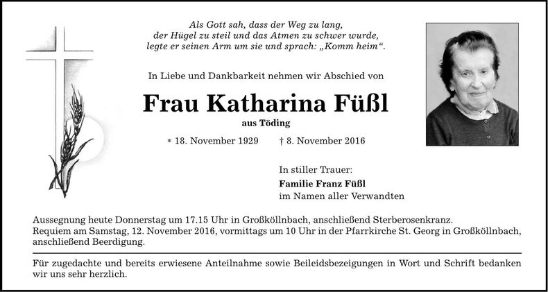 Traueranzeige Katharina Füßl