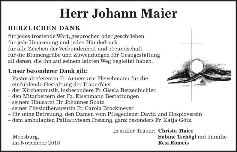 Traueranzeige Johann Maier