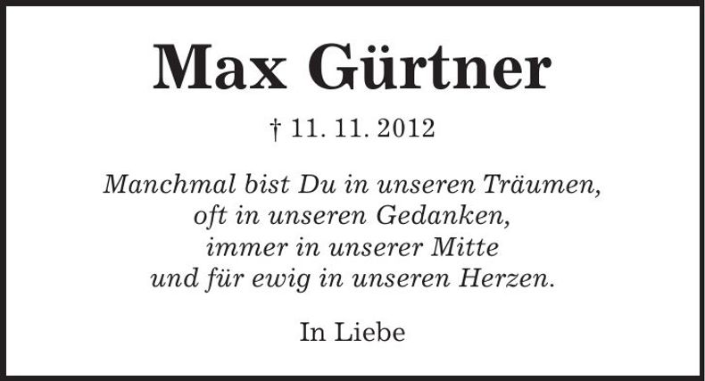 Traueranzeige Max Gürtner