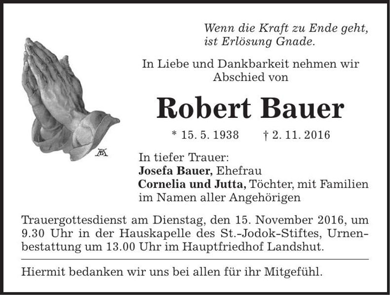 Traueranzeige Robert Bauer