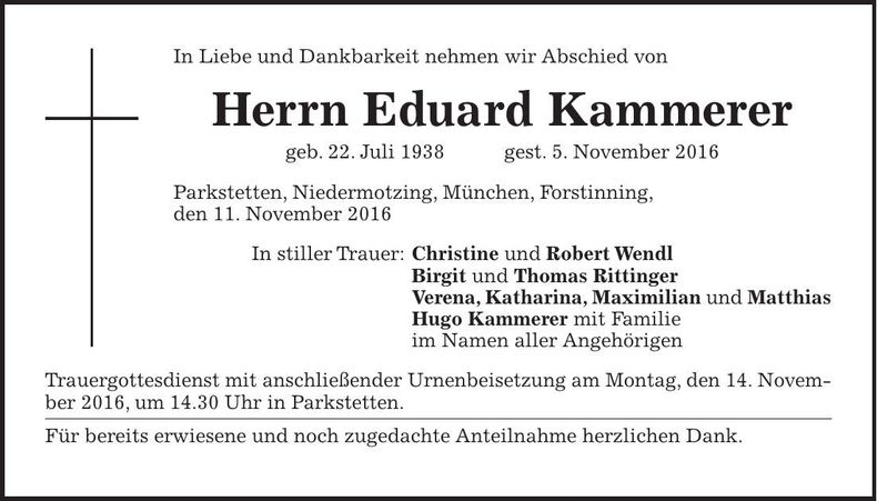 Traueranzeige Eduard Kammerer