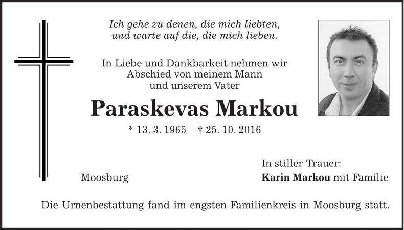Traueranzeige Paraskevas Markou