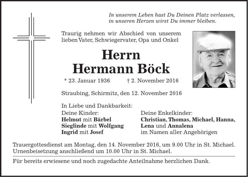 Traueranzeige Hermann Böck