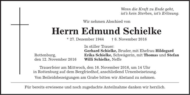 Traueranzeige Edmund Schielke