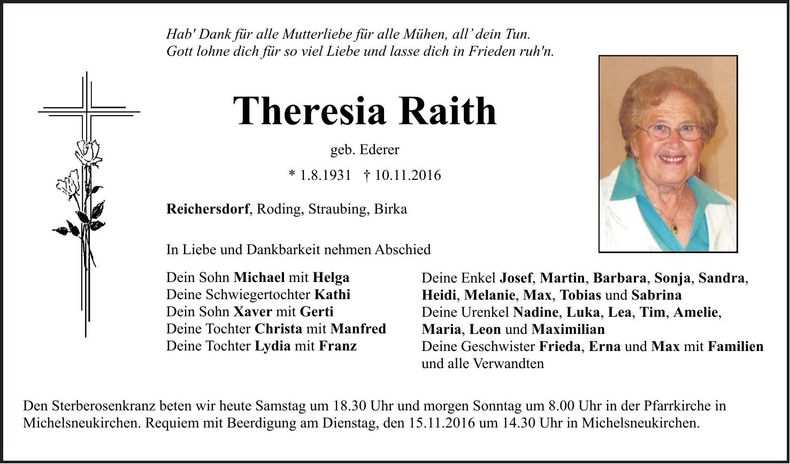Traueranzeige Theresia Raith