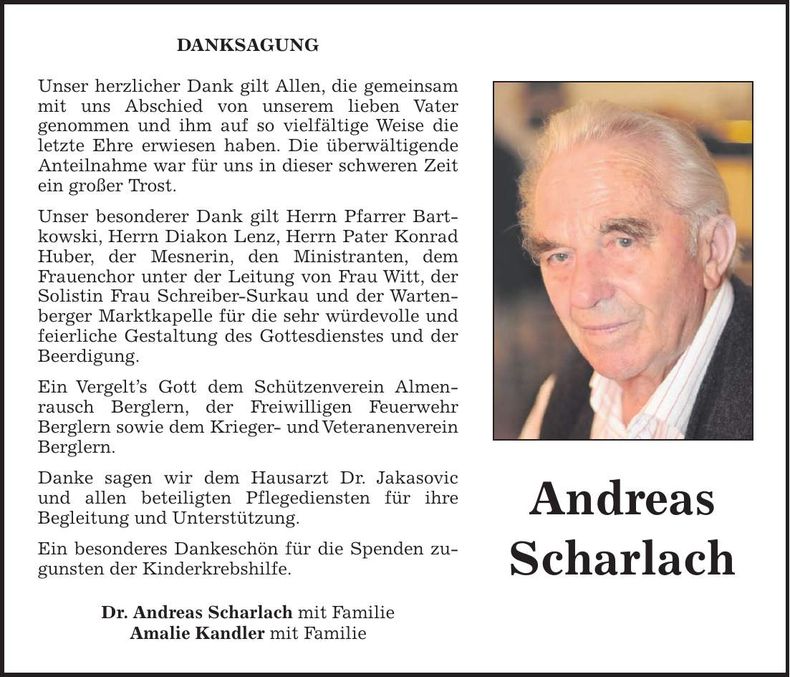 Traueranzeige Andreas Scharlach