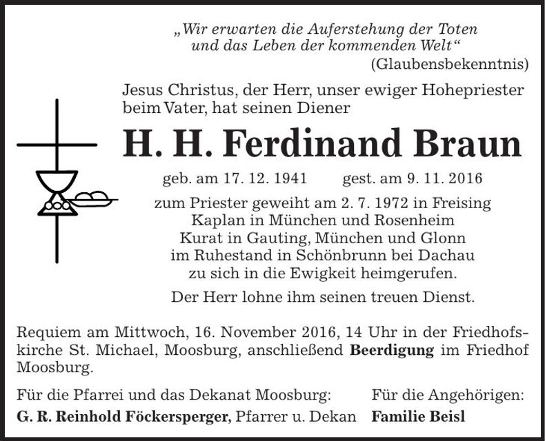 Traueranzeige Ferdinand Braun