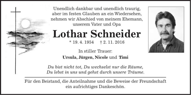 Traueranzeige Lothar Schneider
