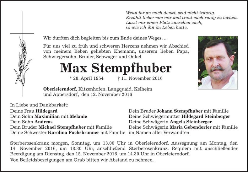 Traueranzeige Max Stempfhuber