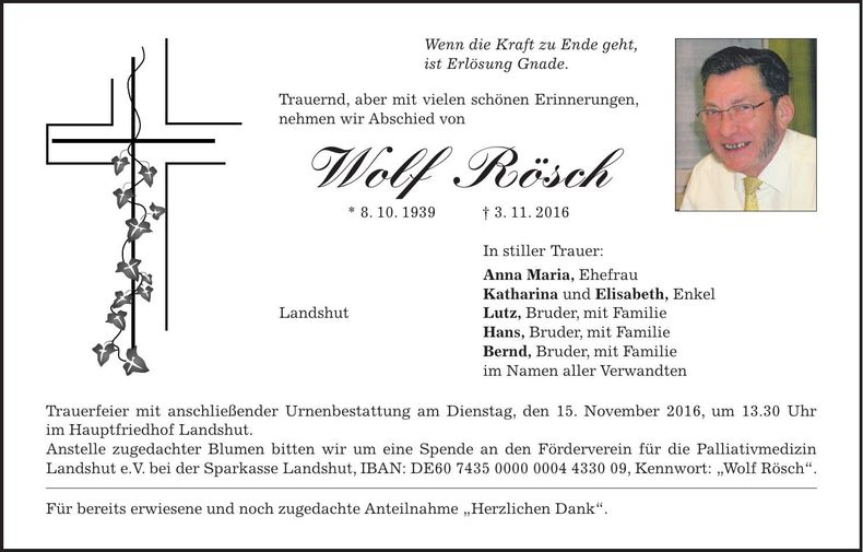 Traueranzeige Wolf Rösch