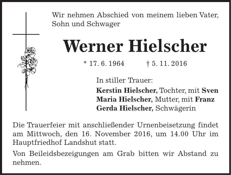 Traueranzeige Werner Hielscher